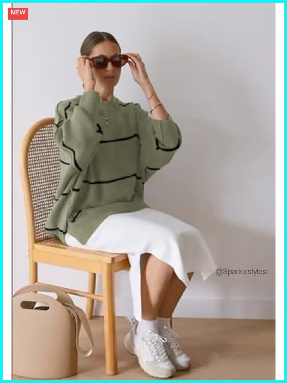 Oversized Ribbed Pullover Sweater Side Slit Mock Neck - Picture 2 of 6